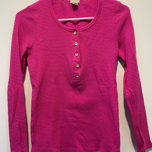 J. Crew Pink Magenta Henley Waffle Knit Long Sleeve Button-Up Top Small - Picture 1 of 4